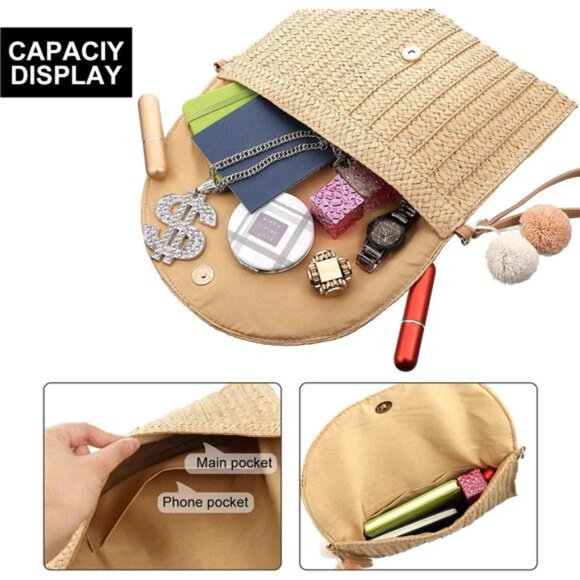 Straw Shoulder Bag Clutch Straw Crossbody Bag Beach Straw Handmade Bag Woven - Picture 4 of 7